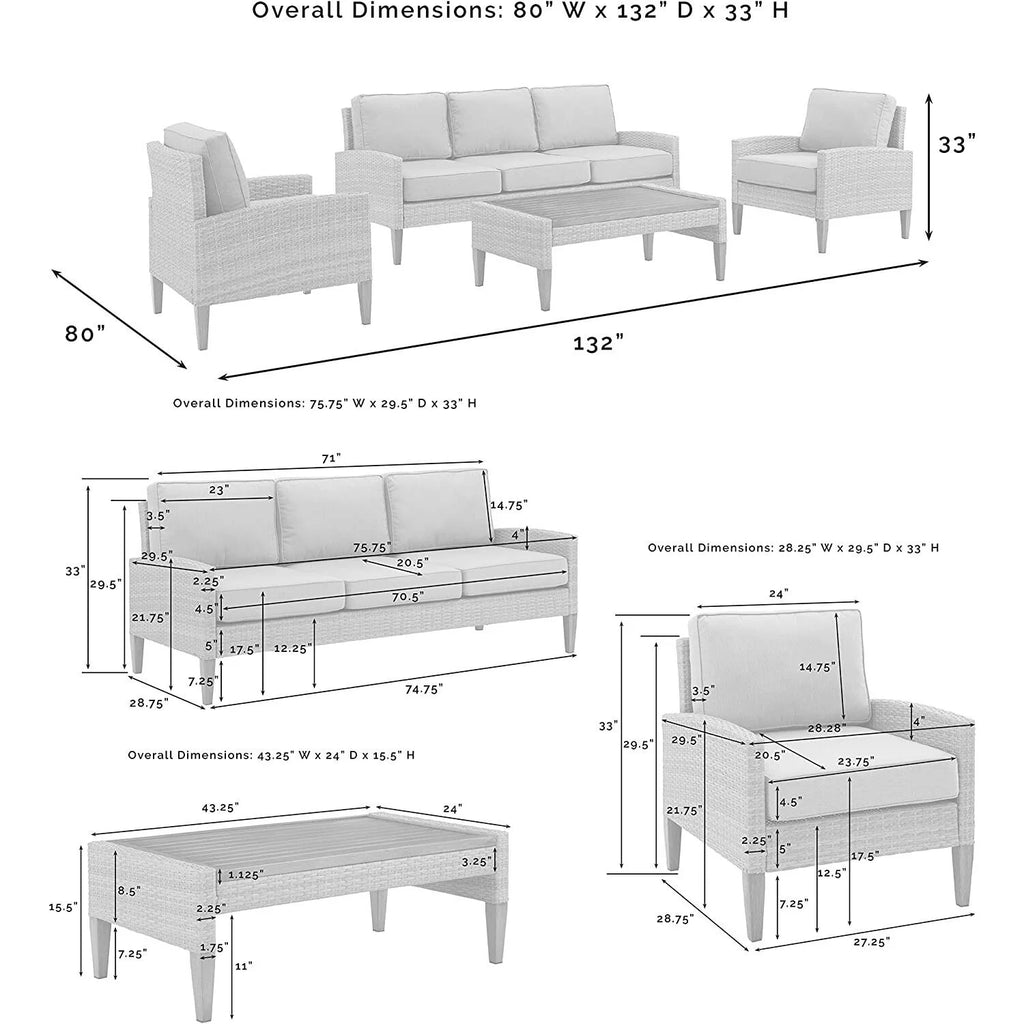 Gray 4Pc Sofa Set with Coffee Table and 2 Armchairs K4972