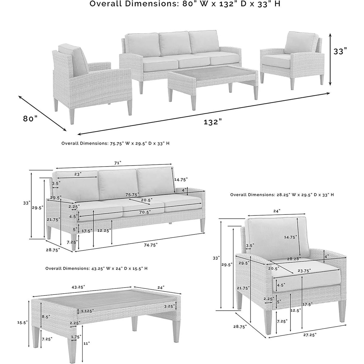 Gray 4Pc Sofa Set with Coffee Table and 2 Armchairs K4972