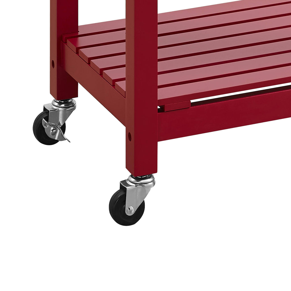 Red Kitchen Island with Stainless Steel Top and Casters B193522
