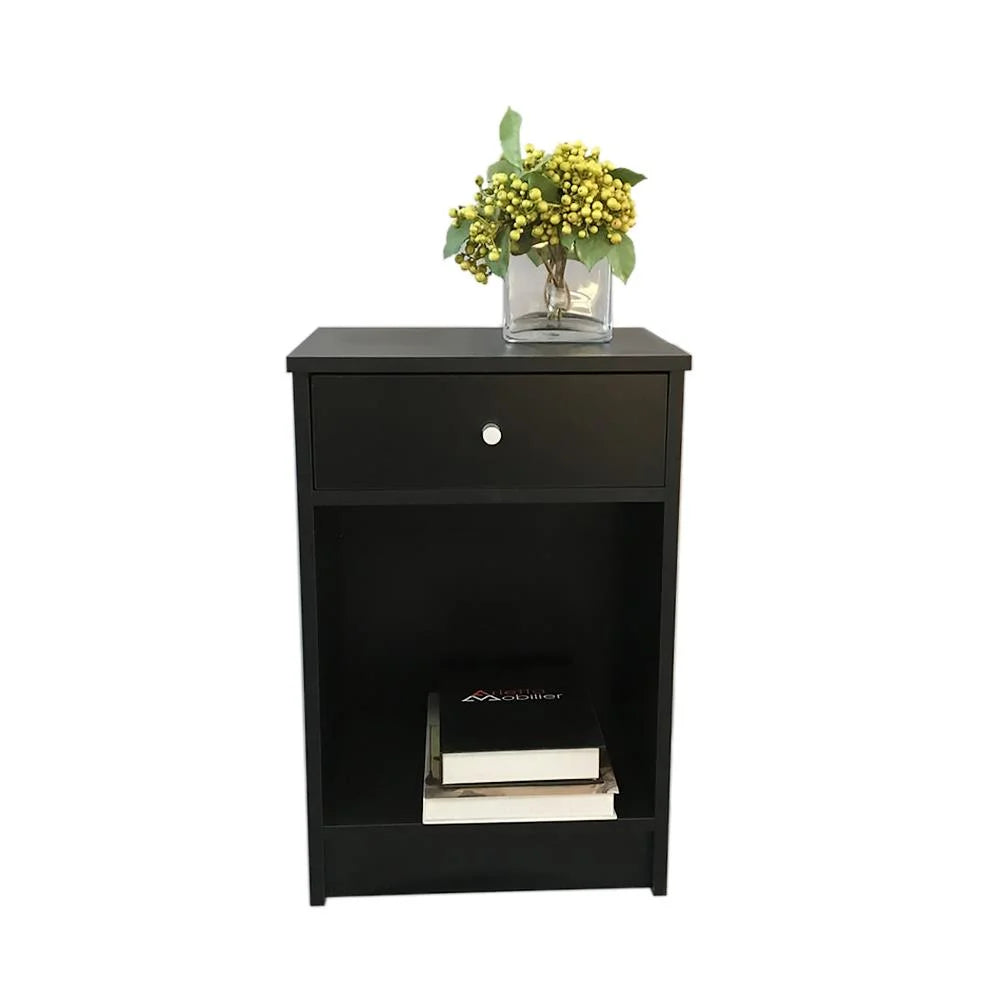Black Wood 1 Drawer Bedside Table Q552460