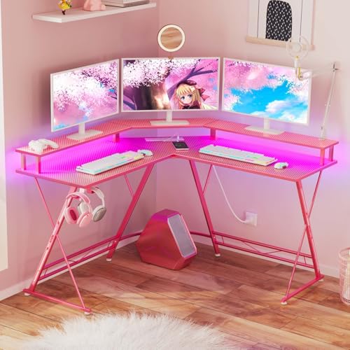50.4” L-Shaped Gaming Desk with LED Light & Power Outlets G497198