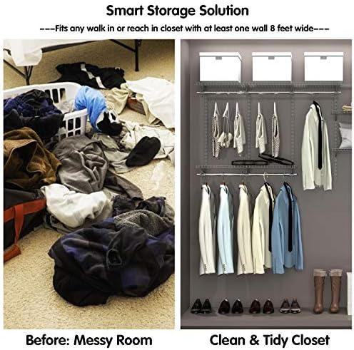 4 to 6 FT Wall-Mounted Closet Organizer Kit with Wire Shelving and Hanging Rods Q2088