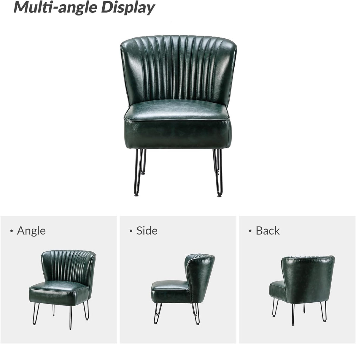 Green Faux Leather Armless Accent Chair with Metal Base O97705