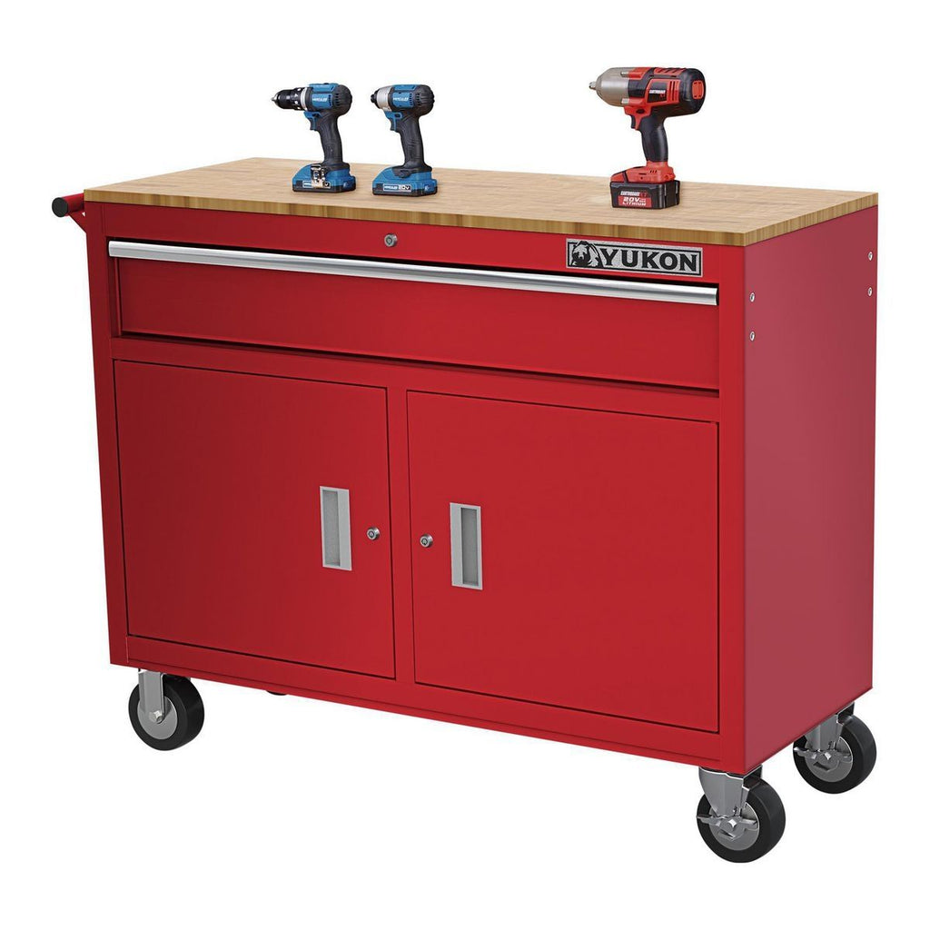 46 in. Mobile Workbench with Solid Wood Top B128915