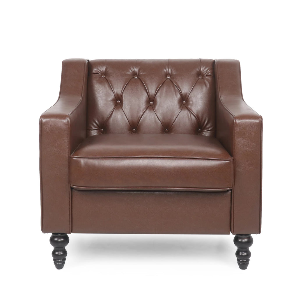 Dark Brown Faux Leather Tufted Club Chair U59085