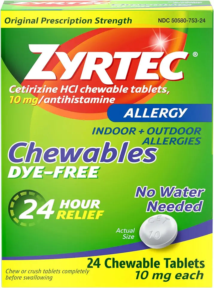 24 Hour Allergy Relief Chewable Tablets 10 mg Cetirizine Hydrochloride 24 ct N44340
