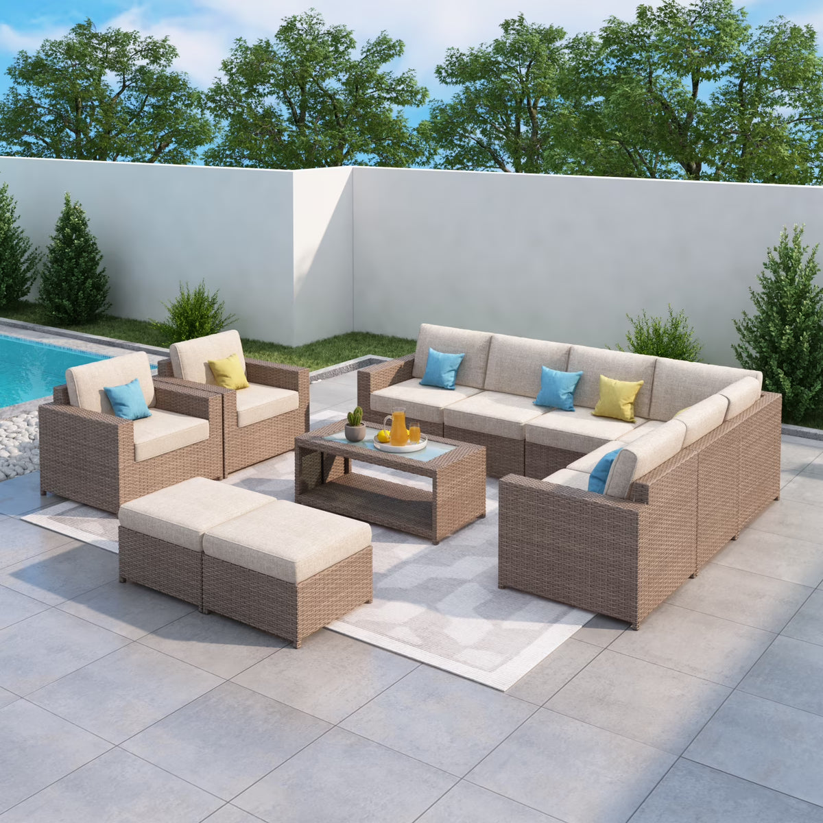 10 Pieces Outdoor Rattan Sectional Sofa Set with Cushions E533146