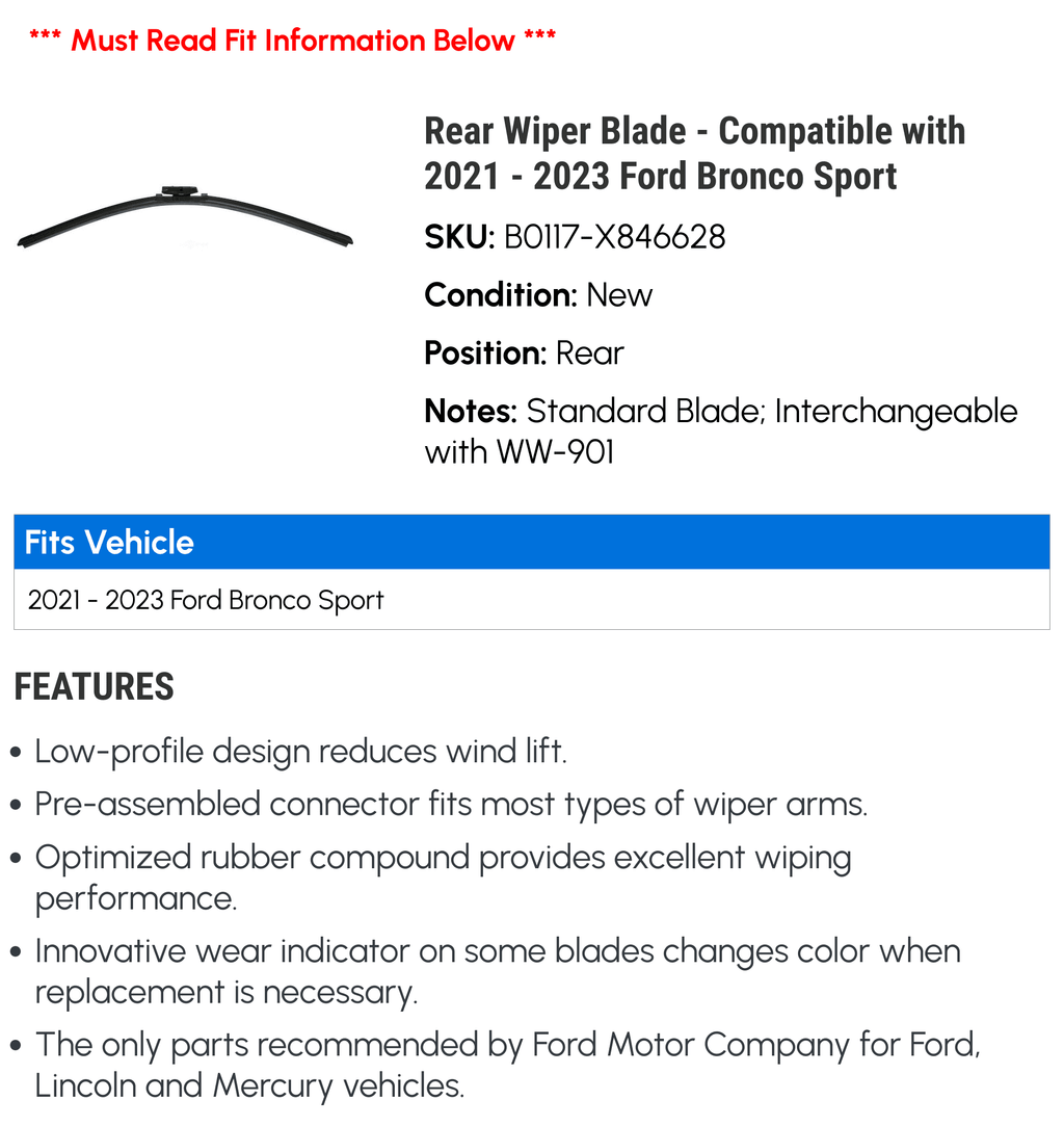 Rear Wiper Blade for Ford Bronco Sport A643