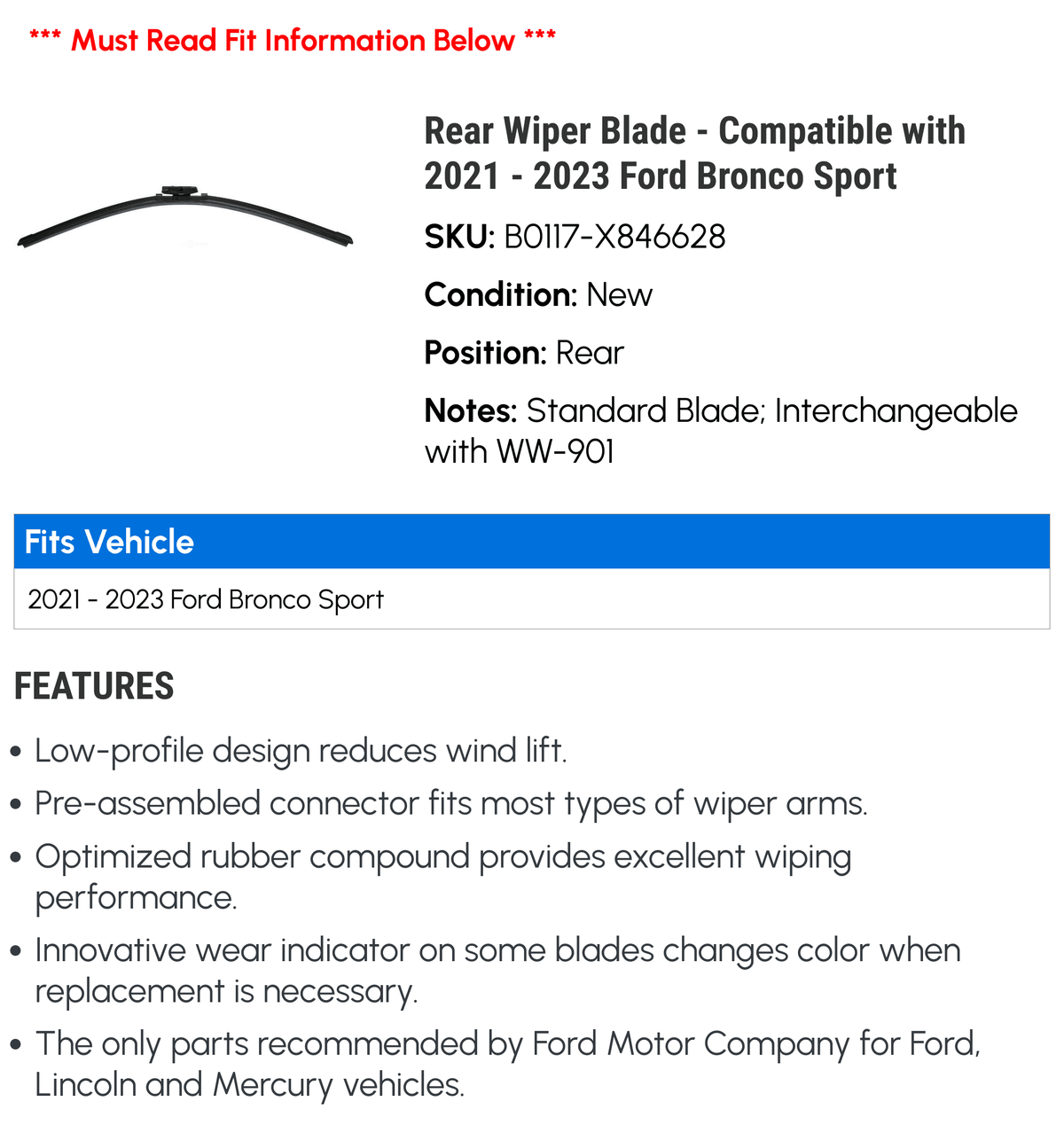 Rear Wiper Blade for Ford Bronco Sport A643