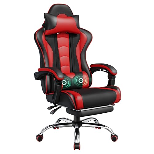 Black Gray Ergonomic Gaming Chair with Massage Lumbar Support and Footrest M212