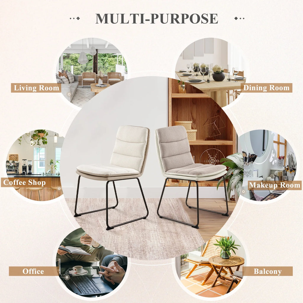 Cream Fabric Upholstered Dining Chairs Set of 2 F9280