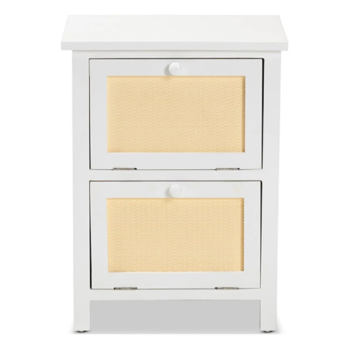 White Wood and Rattan 2-Door Nightstand F191776
