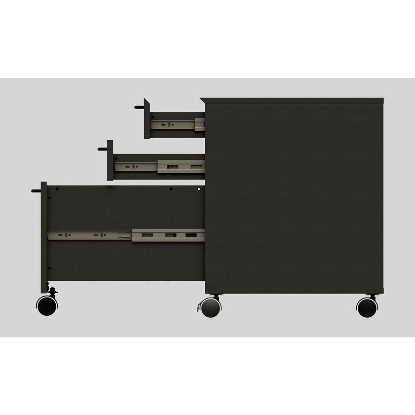 Black Engineered Wood Mobile Pedestal with Castors O2144