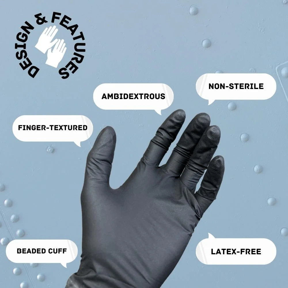 Black Disposable Nitrile Powder Free Gloves, 5 Mil, 1000 Count, Size Large D73710