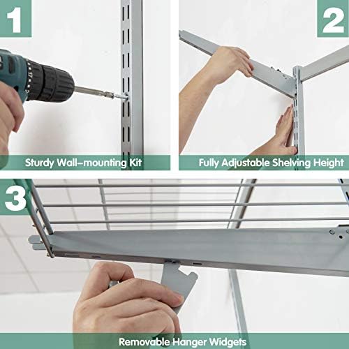 4 to 6 FT Wall-Mounted Closet Organizer Kit with Wire Shelving and Hanging Rods Q2088
