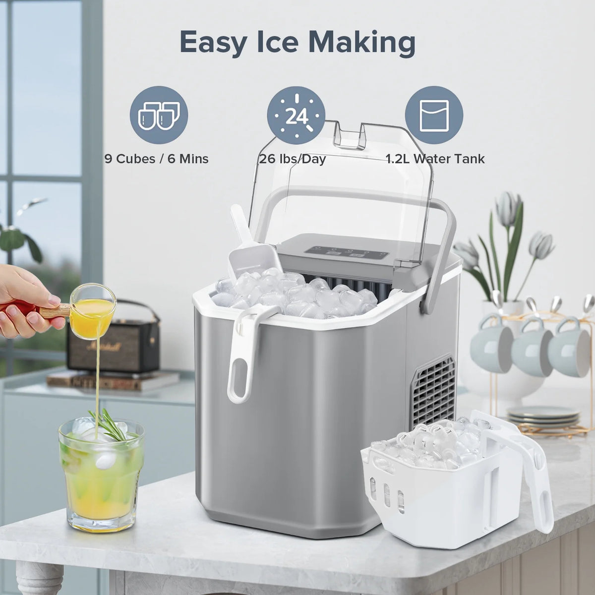 Countertop Portable Ice Maker with Handle and Ice Scoop, Black I1200