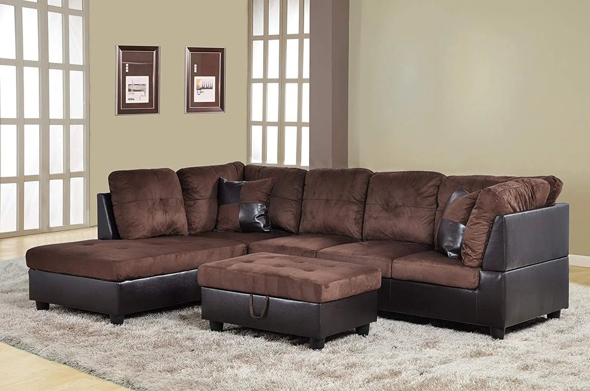 3 PCS L-Shaped Sectional Sofa Set with Storage Ottoman and Pillows Y2006