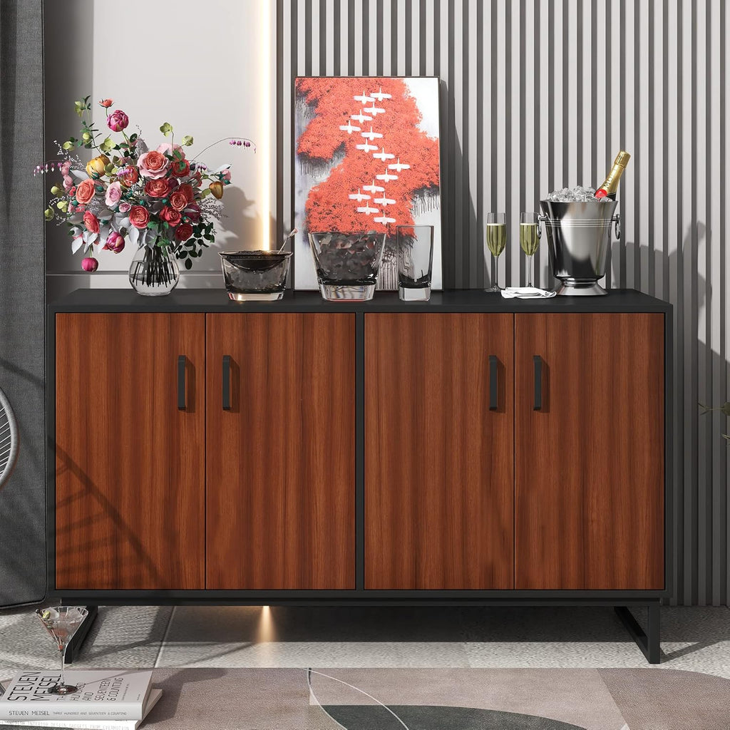 Navy Blue Wood Accent Buffet Sideboard with Doors and Adjustable Shelf O669