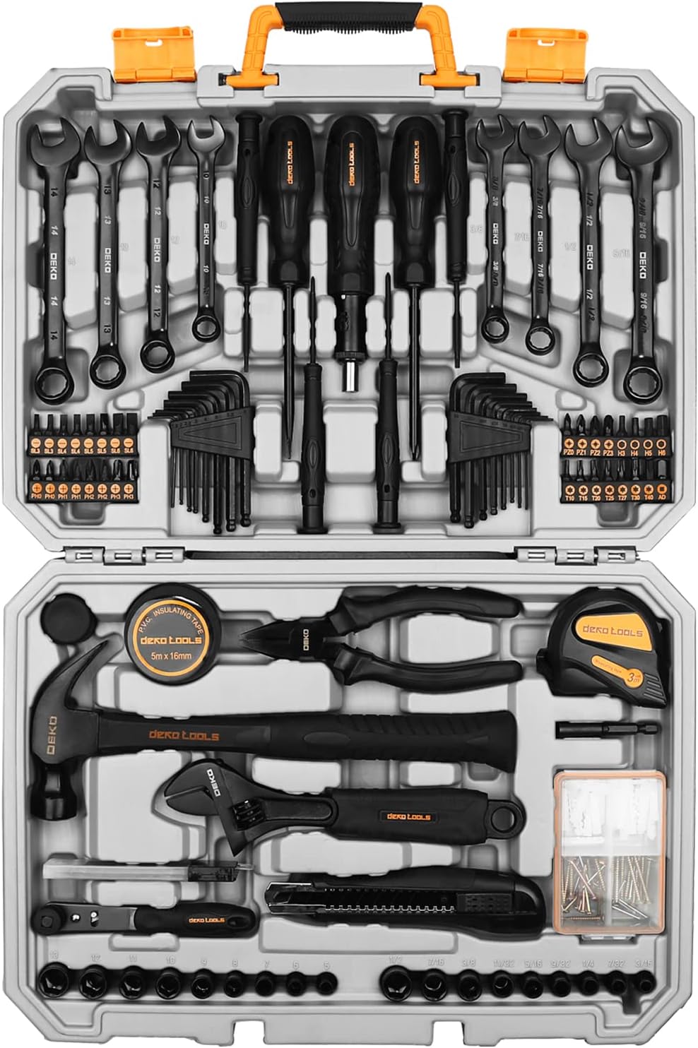 188 Piece General Household Hand Tool Set with Plastic Toolbox Storage Case E5584