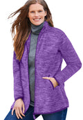Radiant Purple Marled Plus Size Zip-Front Microfleece Jacket D903617