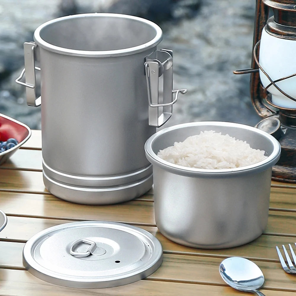 Large Capacity Stainless Steel Camping Cooking Pot with Removable Handle Y85797