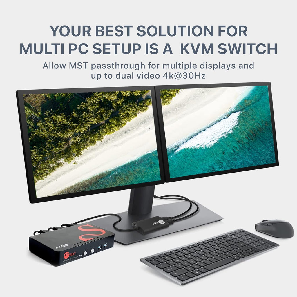4K DisplayPort KVM Switch with Audio and Microphone, USB 3.0 x4, USB 2.0 x2, Cables Included, Metal Housing R852387