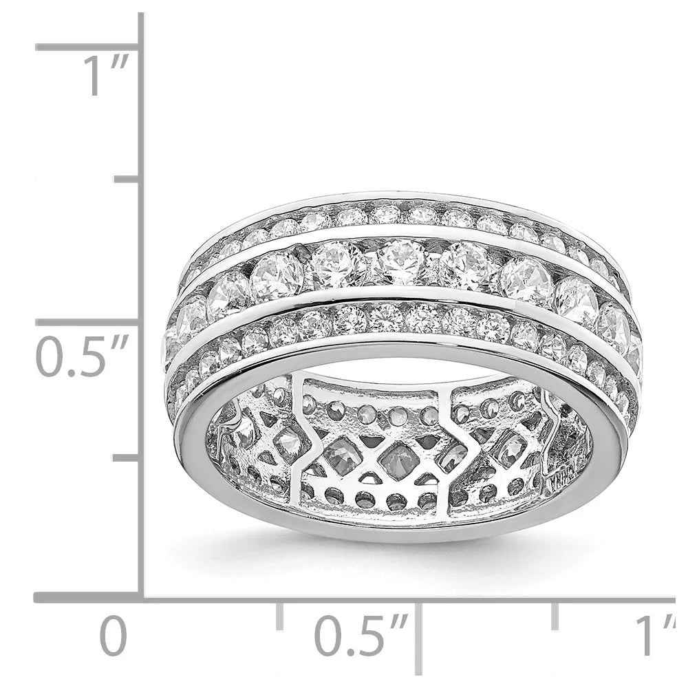 925 Sterling Silver Rhodium-plated CZ 3-row Eternity Ring Size 7 J571186