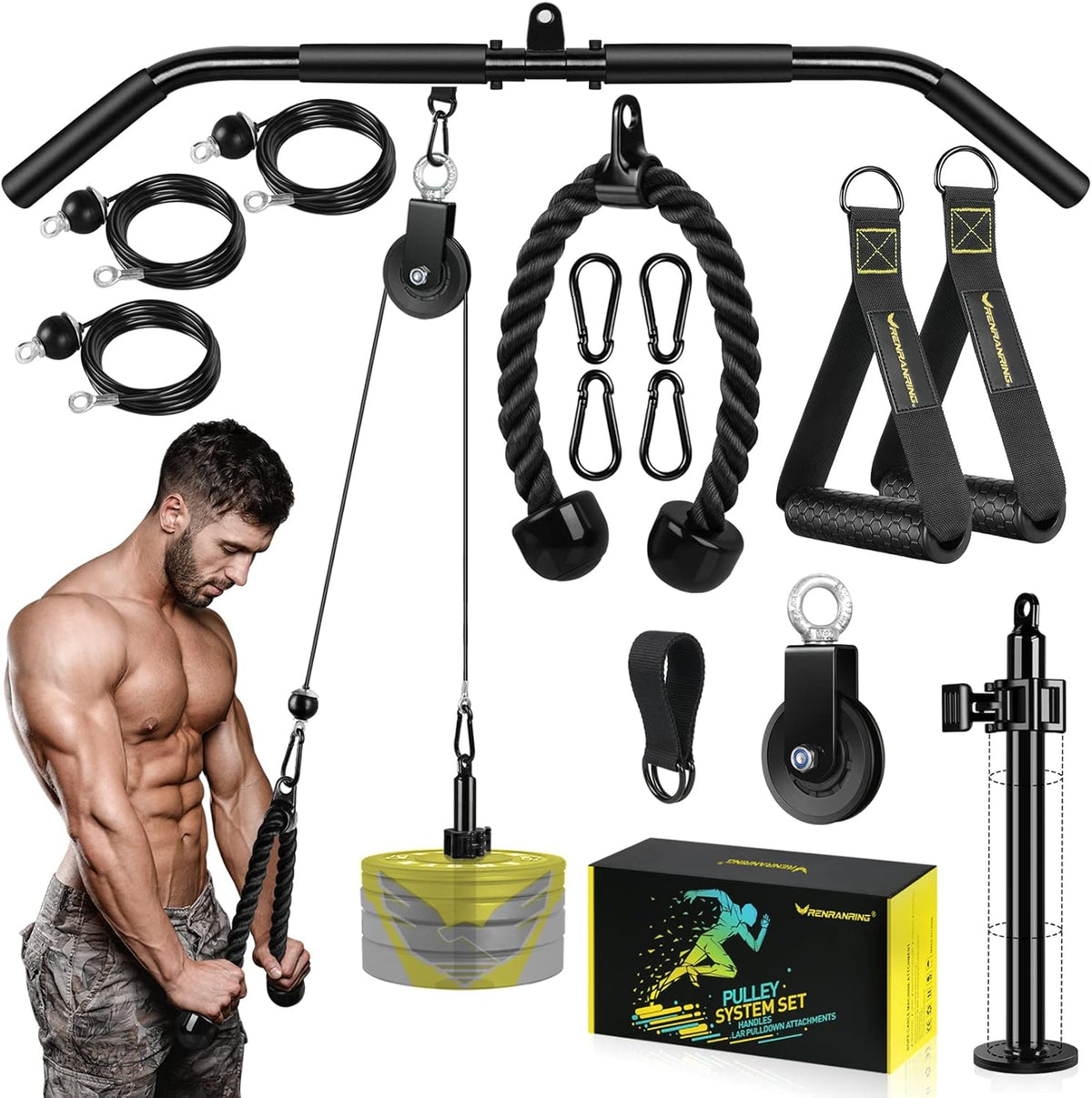 LAT Pull Down Cable Machine Attachments with Loading Pin, Handle and Tricep Rope W852286