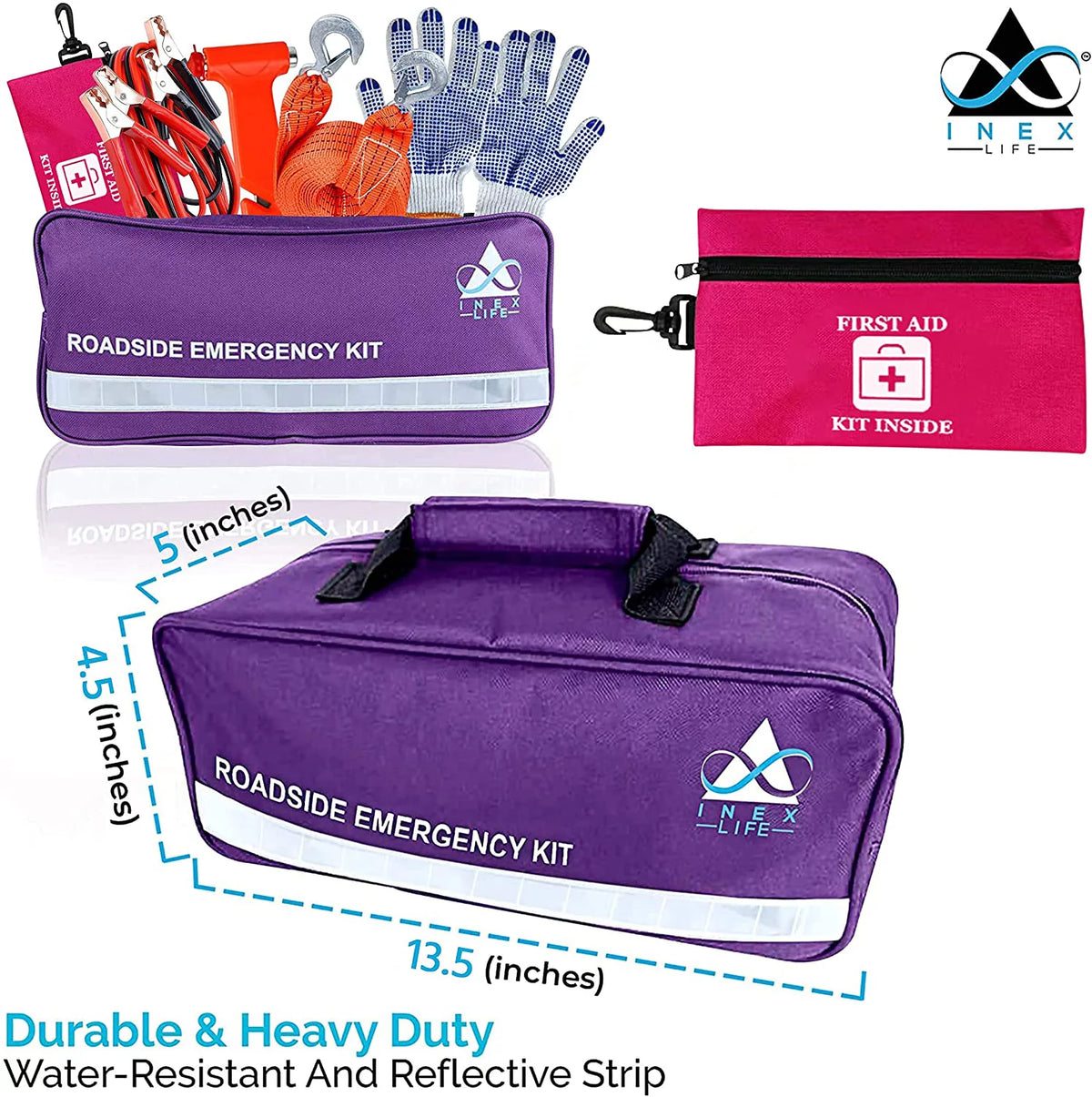 43 Piece Car Emergency Roadside Assistance Kit First Aid Kit Jumper Cables Tow Strap F2957