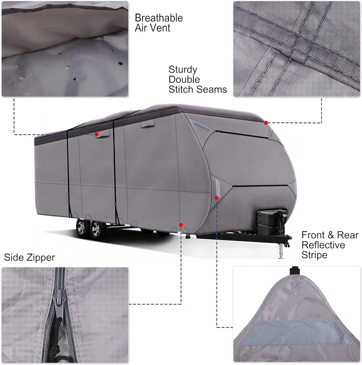 Upgraded Waterproof 500D Travel Trailer Cover with 4 Tire Covers, Tongue Jack Cover I8533