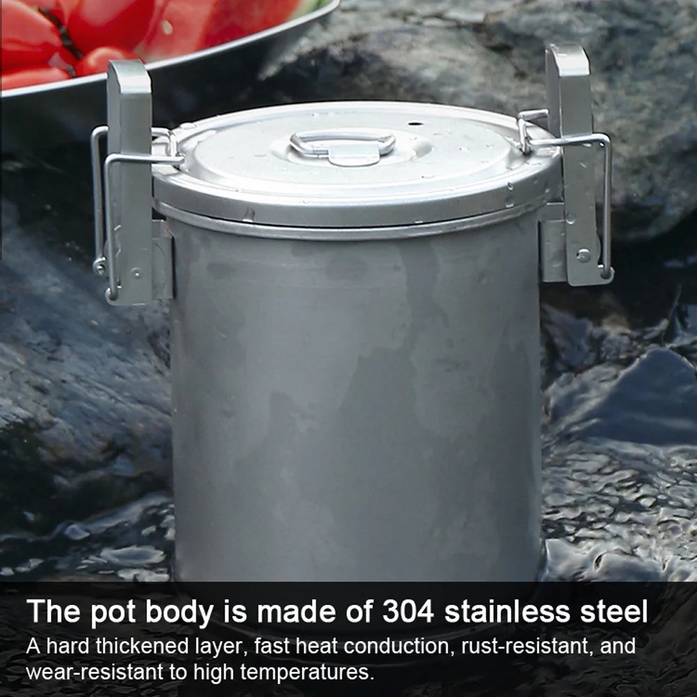 Large Capacity Stainless Steel Camping Cooking Pot with Removable Handle Y85797