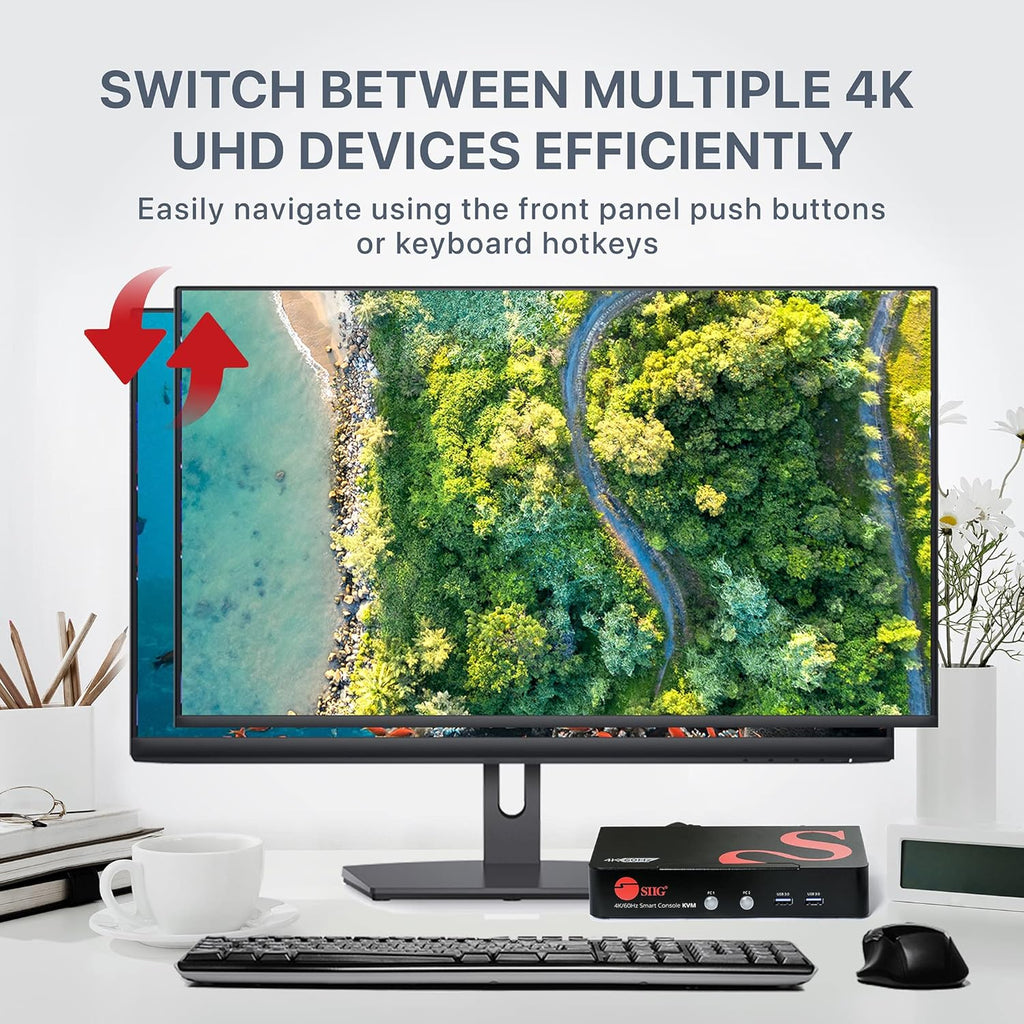 4K DisplayPort KVM Switch with Audio and Microphone, USB 3.0 x4, USB 2.0 x2, Cables Included, Metal Housing R852387