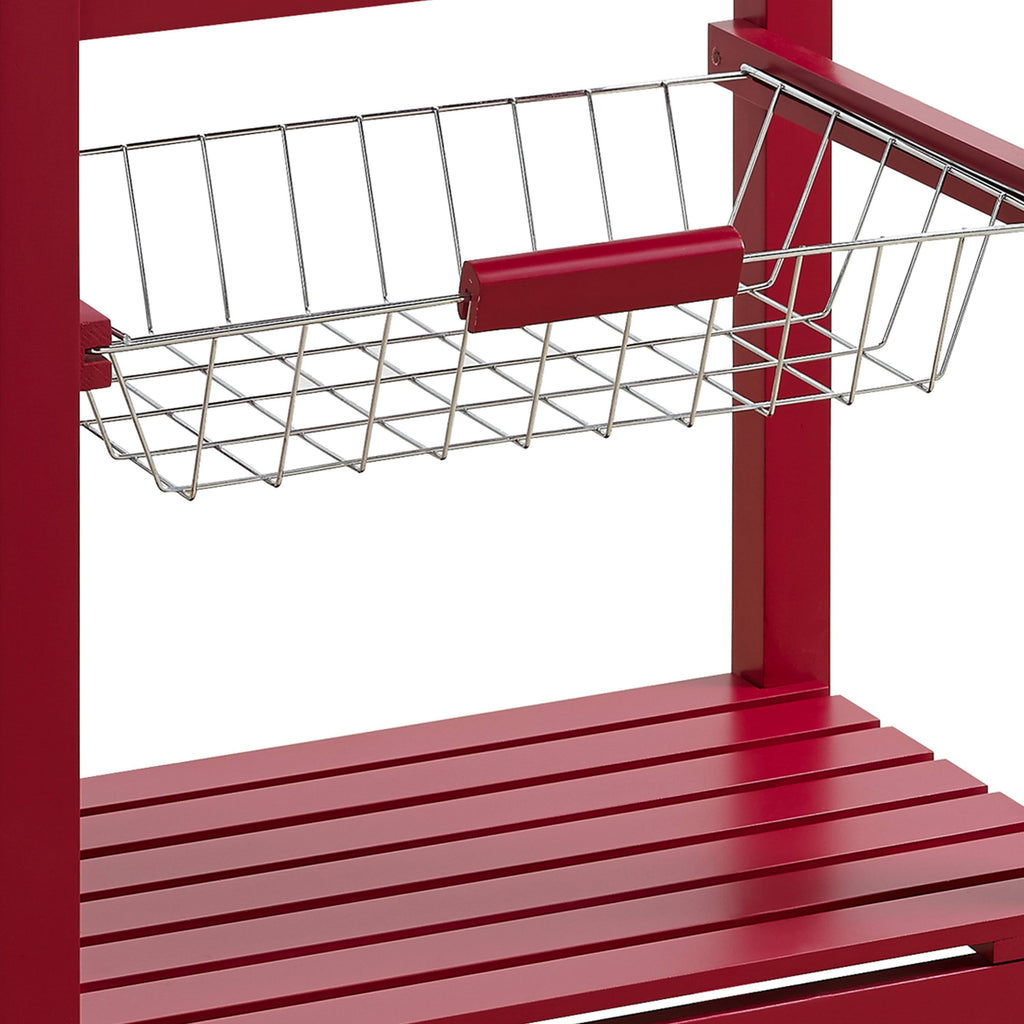 Red Kitchen Island with Stainless Steel Top and Casters B193522