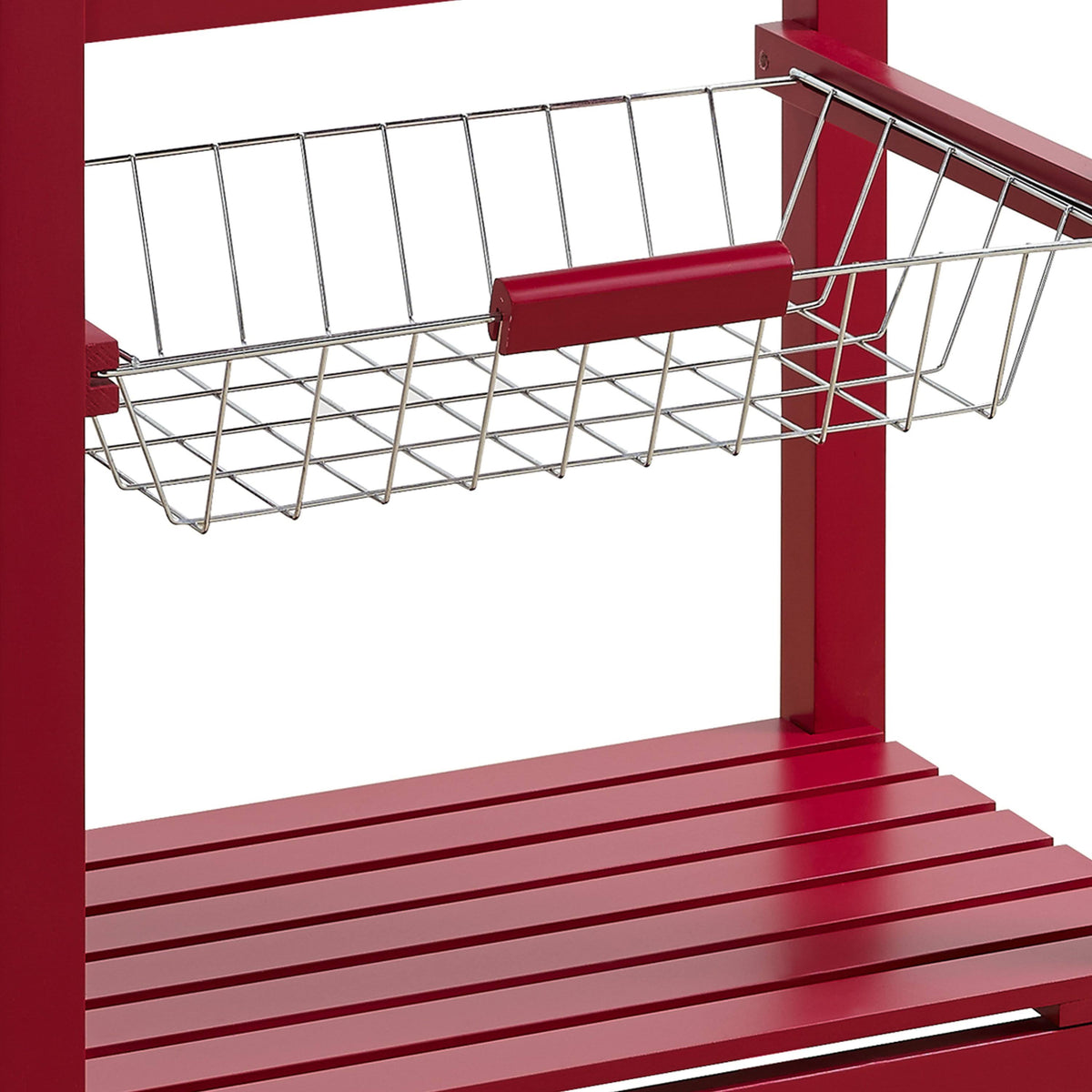 Red Kitchen Island with Stainless Steel Top and Casters B193522