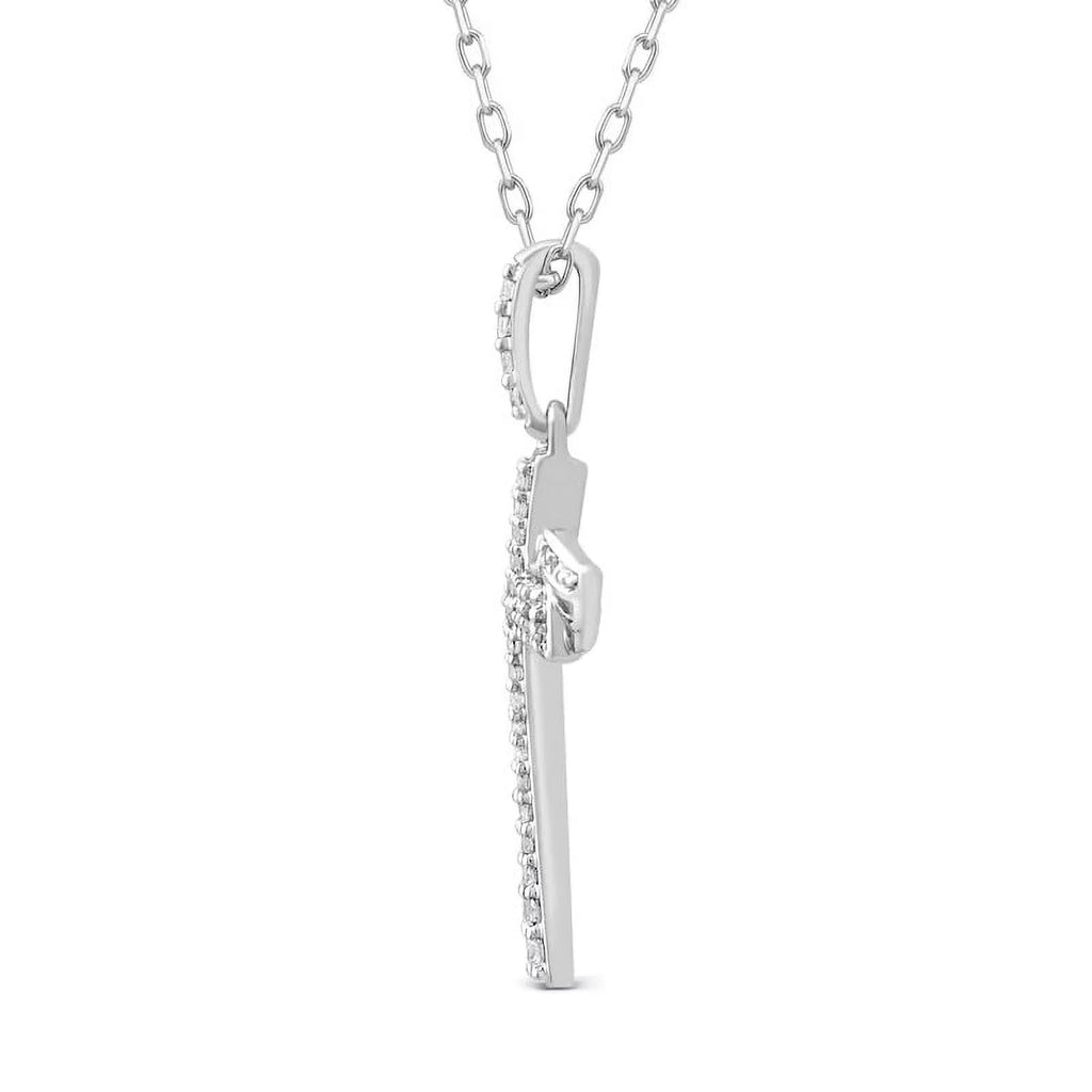 14K White Gold Holy Cross Necklace with Diamond Accents P554