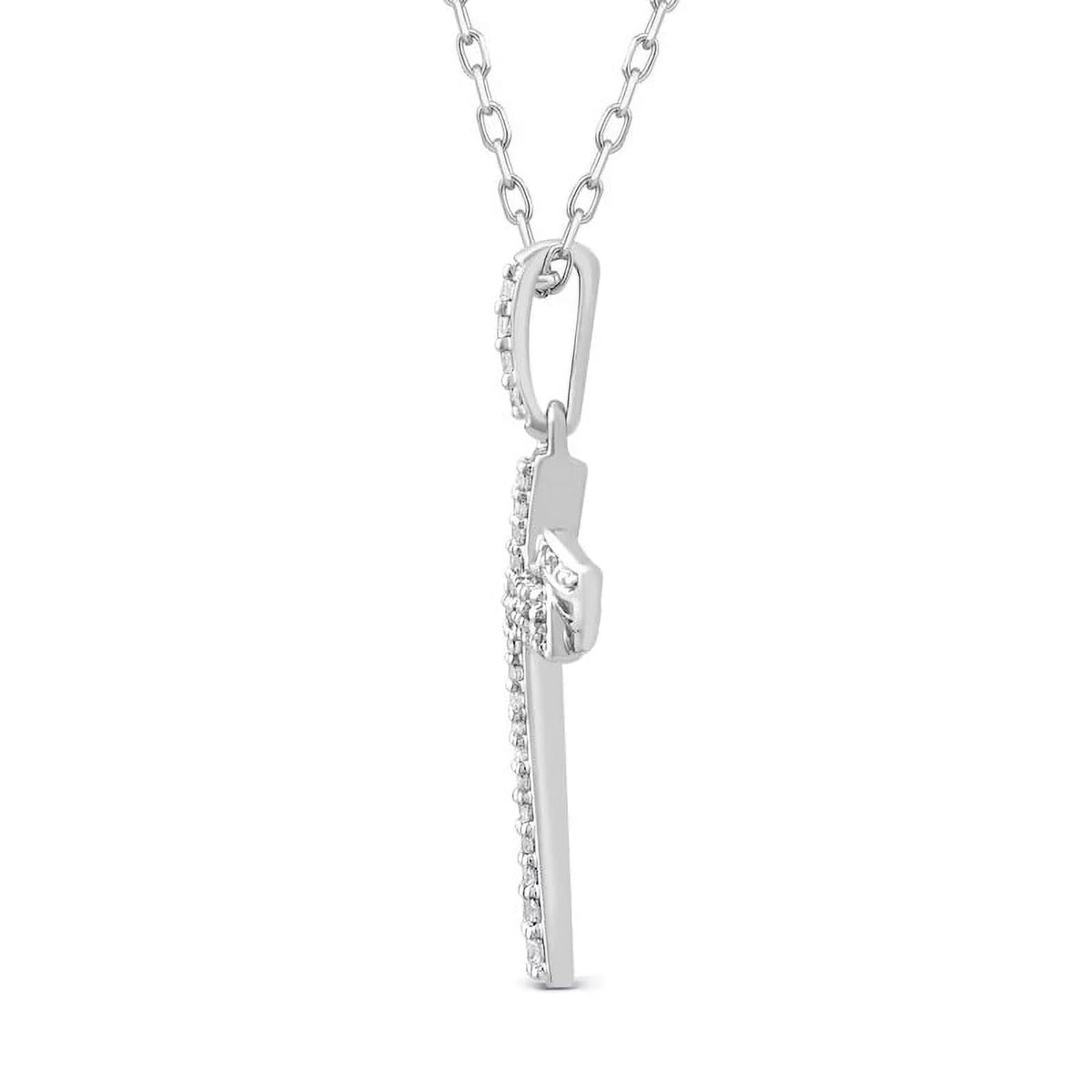 14K White Gold Holy Cross Necklace with Diamond Accents P554