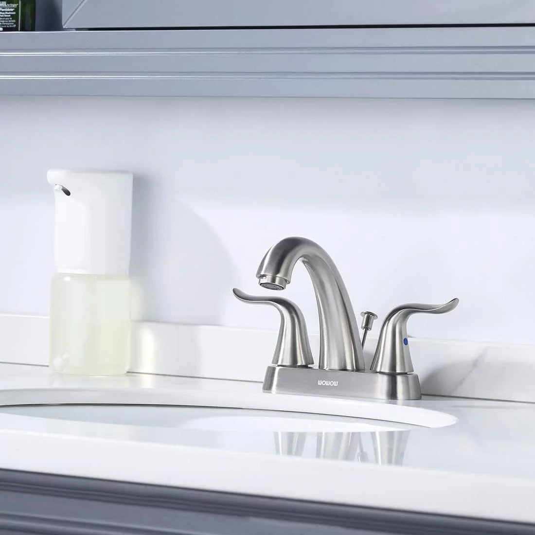 2 Handle 4 Inch Centerset Bathroom Sink Faucet with Lift Rod Drain Stopper A851000