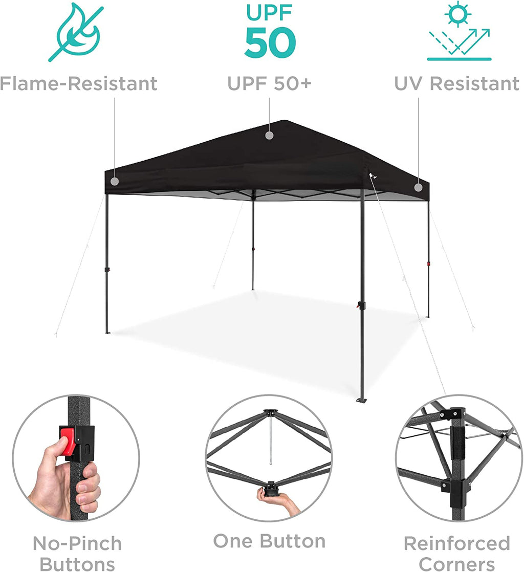 Black 10x10ft Pop Up Canopy Tent with Wheeled Carry Case T747115