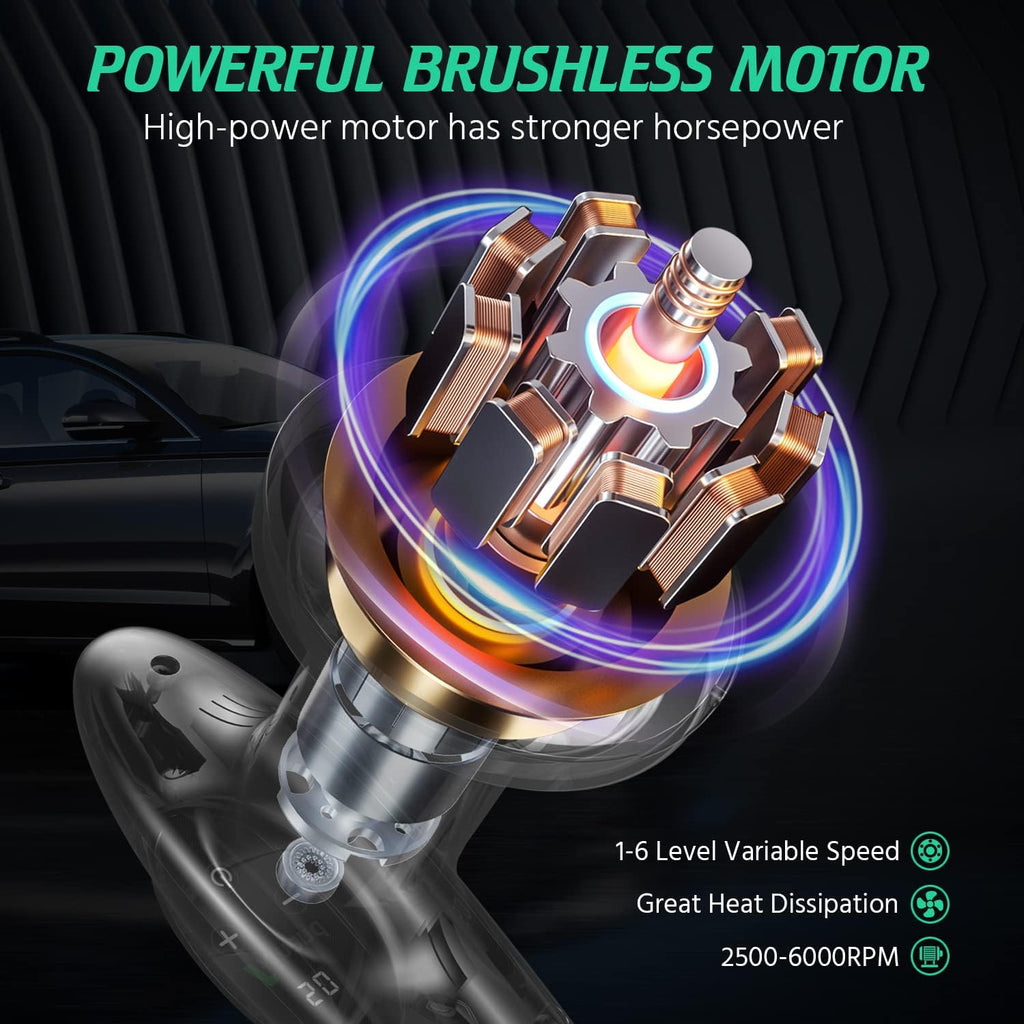 Cordless Car Polisher, 4 inch 2500-6000 RPM Micro Car Buffer Polisher with Touchscreen, 6 Speeds Orbital Buffer with Paste Wax & Pads L921623