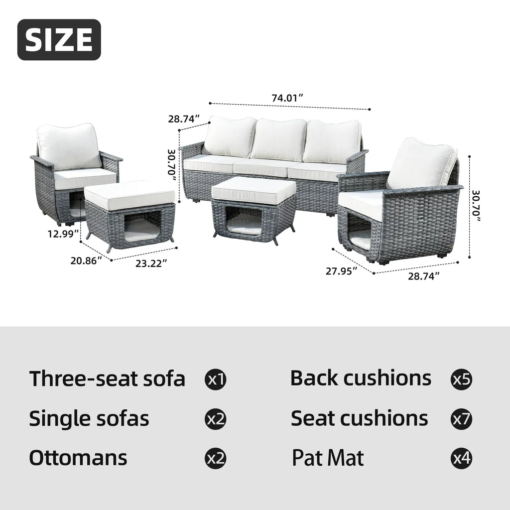 5 Pieces All Weather Wicker Sectional Sofa Set with Storage Box T606169