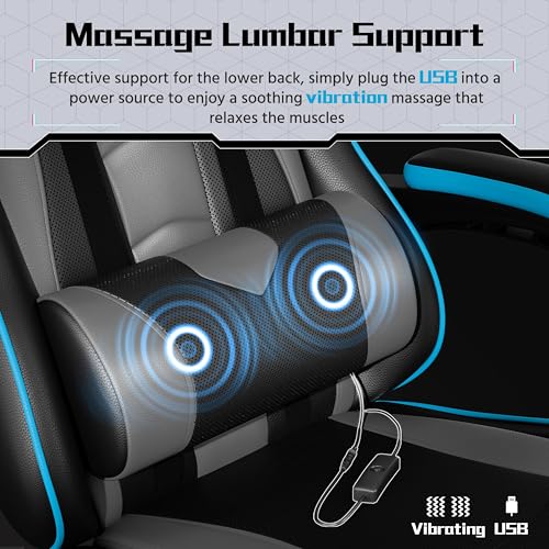 Black Gray Ergonomic Gaming Chair with Massage Lumbar Support and Footrest M212
