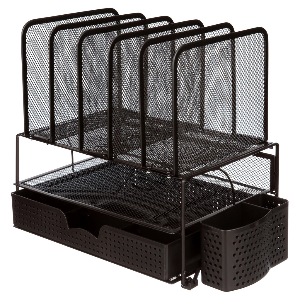 Black Mesh Desk Organizer with Sliding Drawer L192