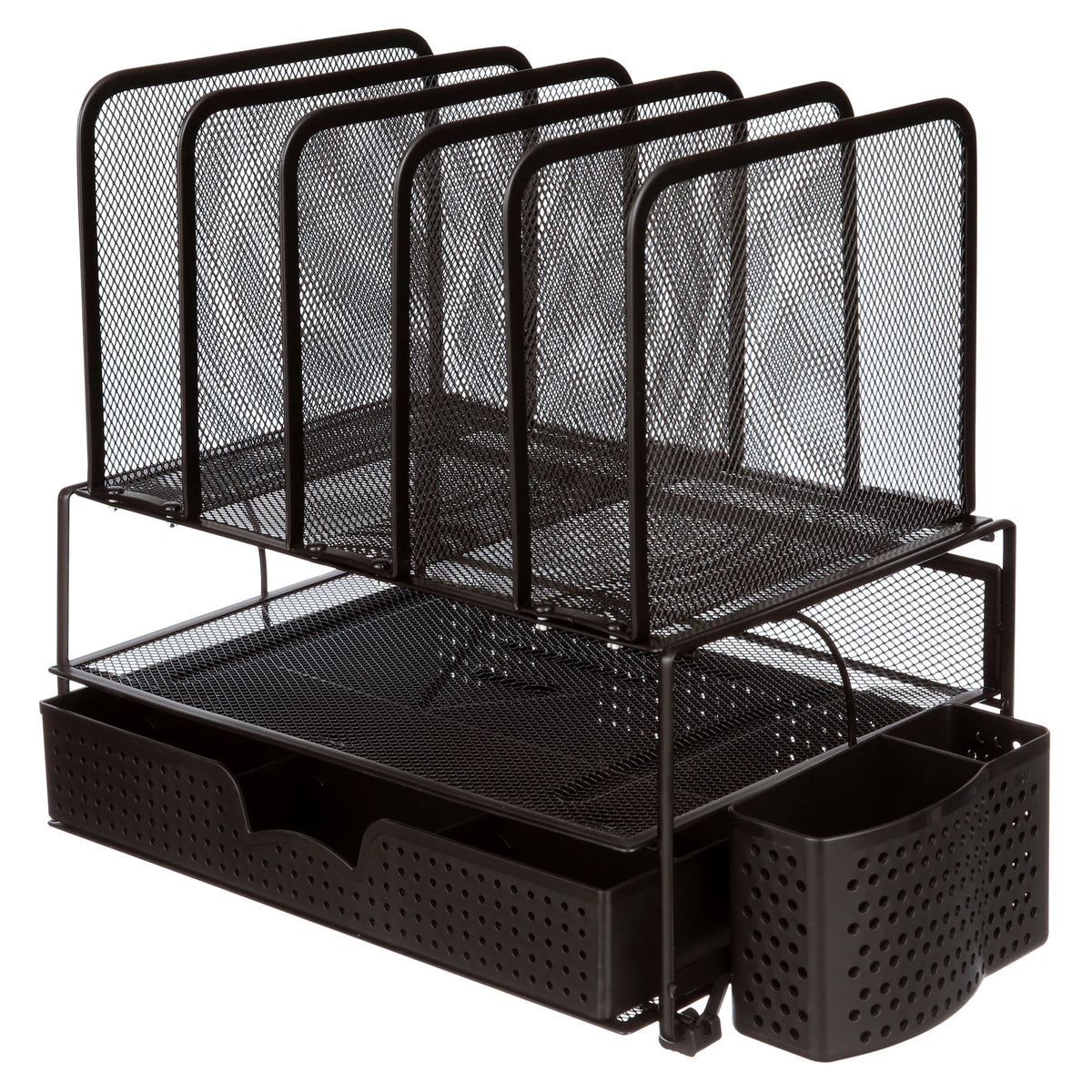 Black Mesh Desk Organizer with Sliding Drawer L192
