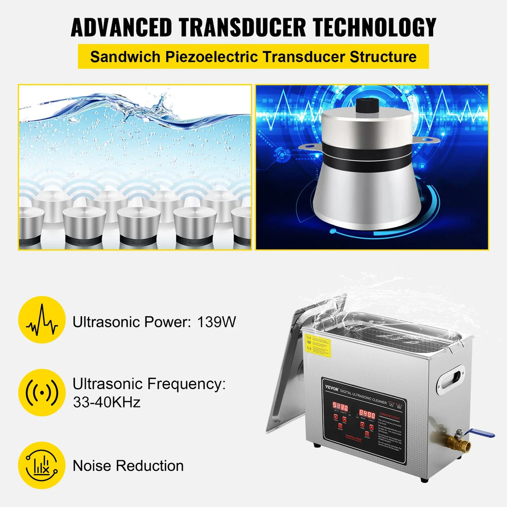 6L Ultrasonic Cleaner with Timer Heating Digital Sonic Cleaner U22773