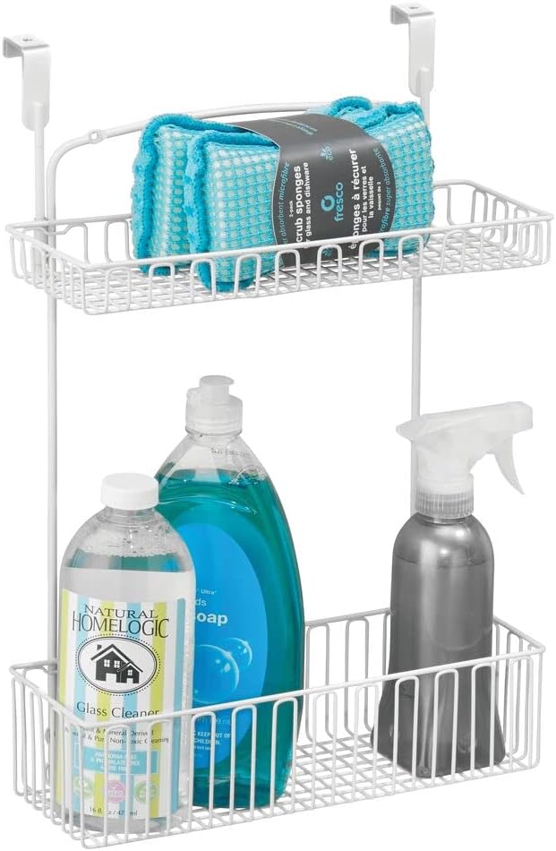 Metal Over Cabinet Kitchen Storage Organizer Basket, 2 Pack, Matte White O5434