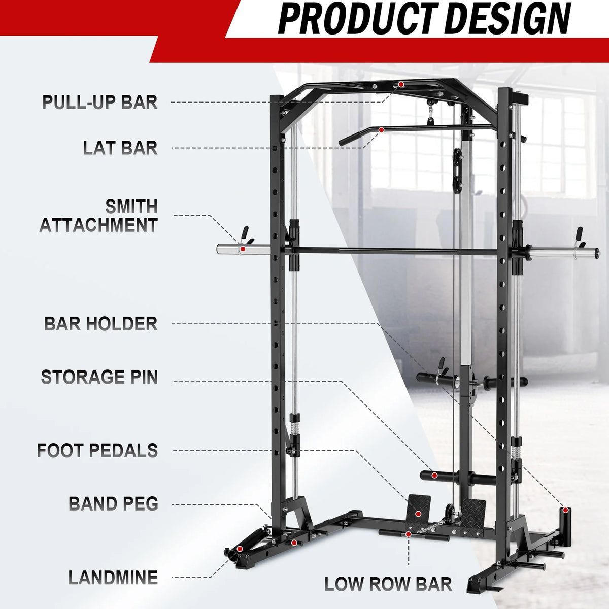Smith Machine Squat Rack with Lat Pull Down System K716494