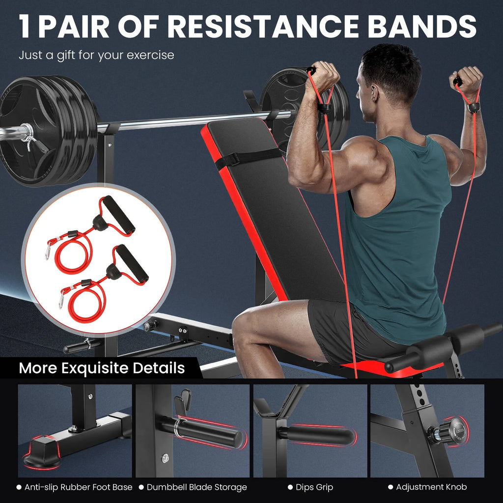Adjustable Weight Bench Set with Barbell Rack L4785