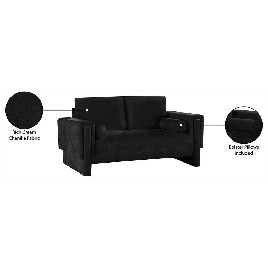 Black Chenille Fabric Loveseat J9503