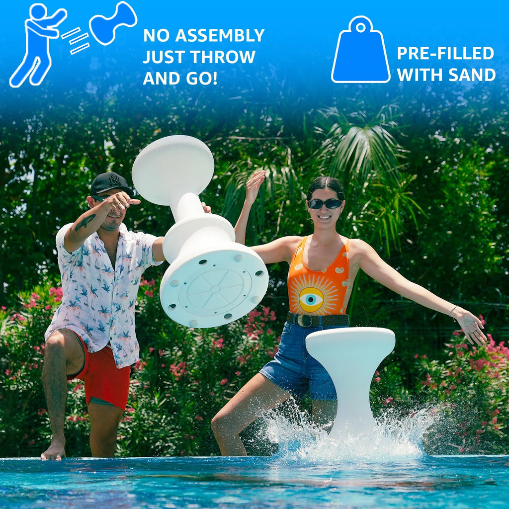 White 30 Inch Submersible Pool Stool with Foot Rest G634