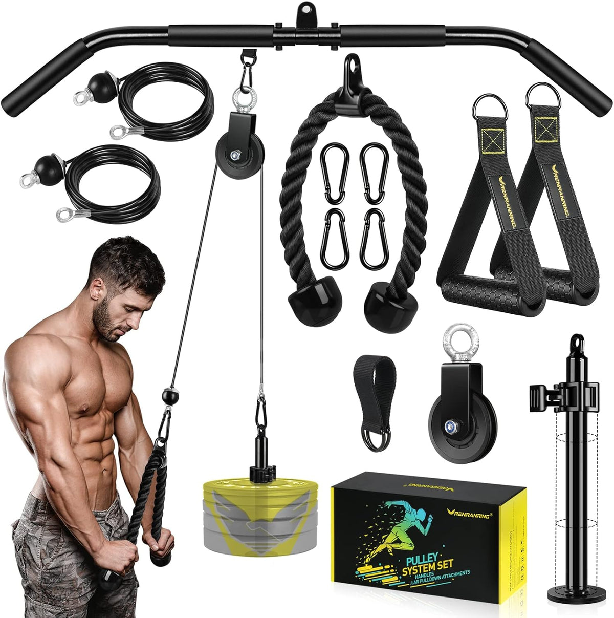 LAT Pull Down Cable Machine Attachments with Loading Pin, Handle and Tricep Rope W852286